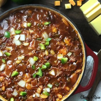 Mean Baked Beans (with Bacon, Sausage, and Cheddar Cheese)